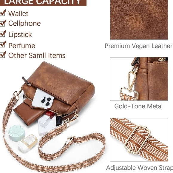 Bostanten Tan Leather Crossbody Bag - Picture 4 of 13